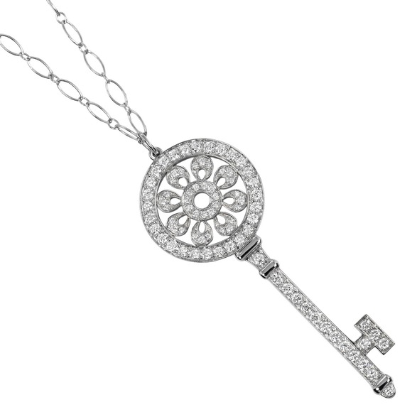 Tiffany Petal Key Necklace Platinum White Gold Diamond
